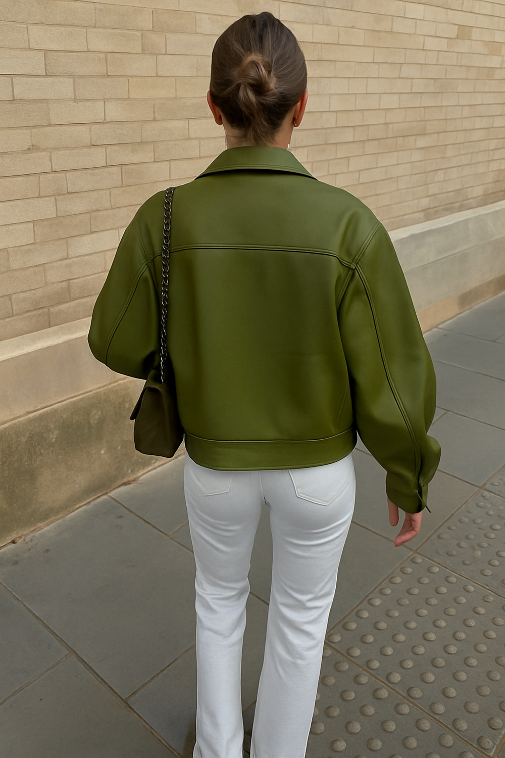 Trendy Oversized Groen Leren Jas voor Dames Met Relaxte Pasvorm