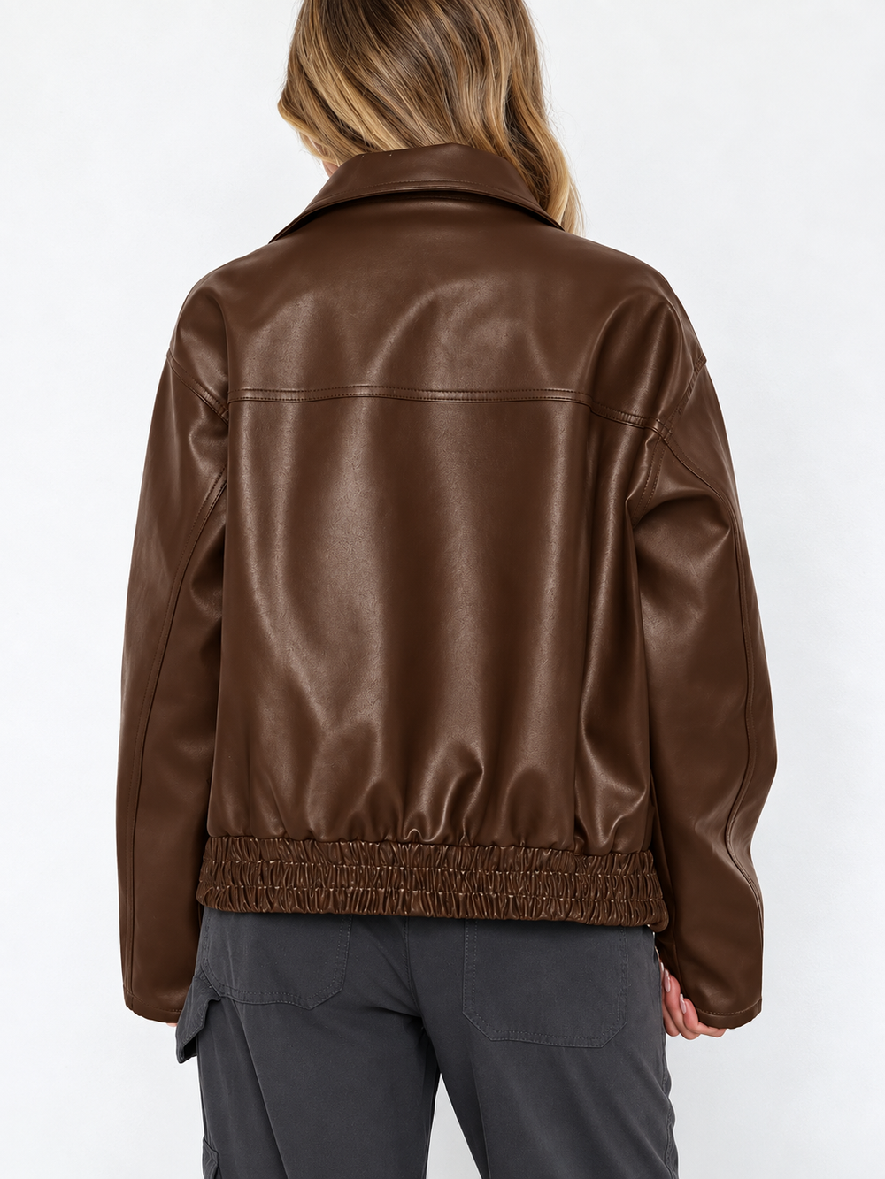 Dames Trendy Oversized Kunstleren Jack Met Brede Kraag