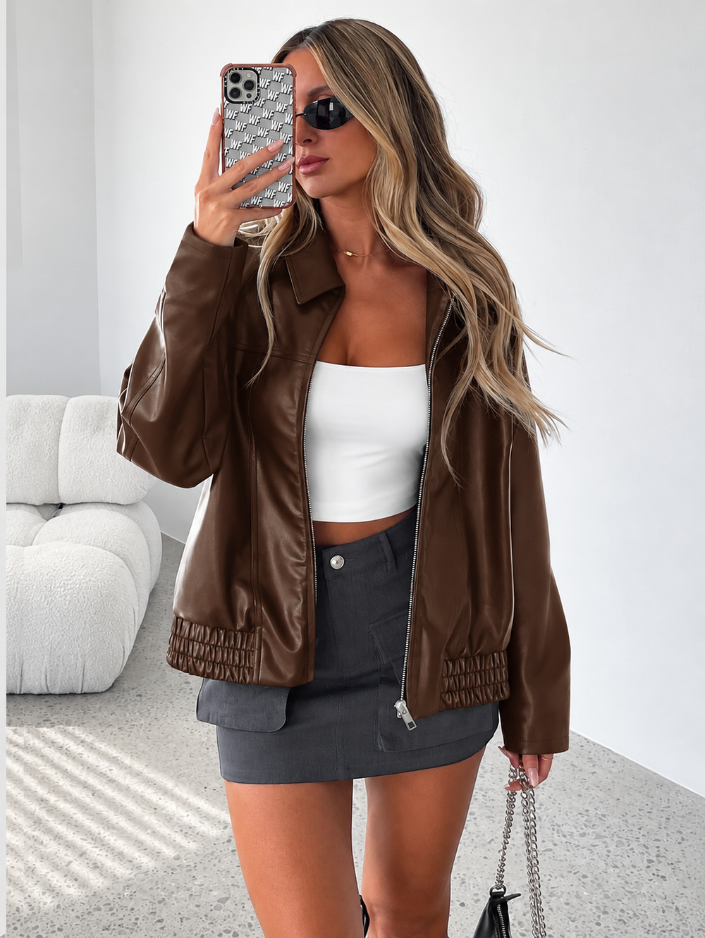 Dames Trendy Oversized Kunstleren Jack Met Brede Kraag