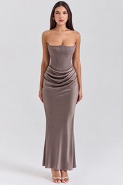 Dames Elegante Strapless Maxi Jurk met Lange Rok