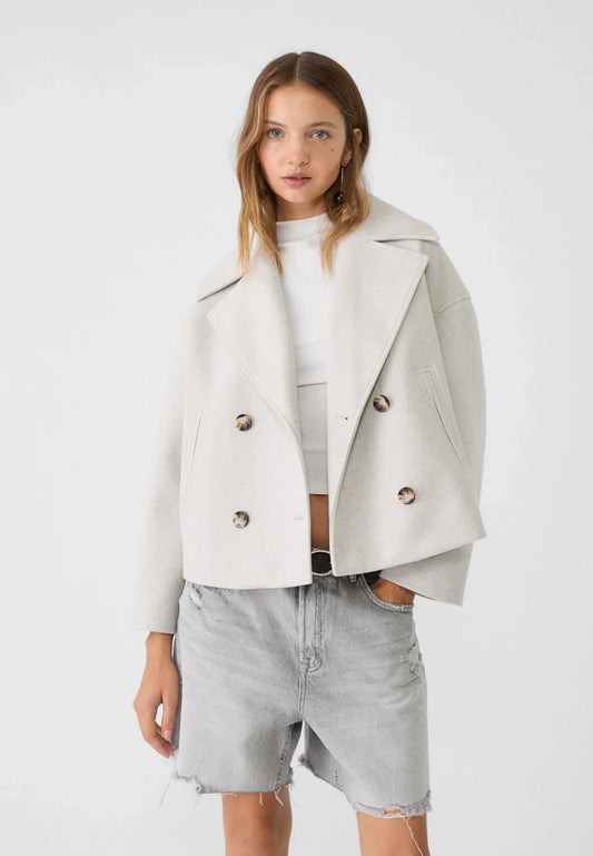 Jitske - Chique Korte Peacoat Jas met Dubbele Knoopsluiting