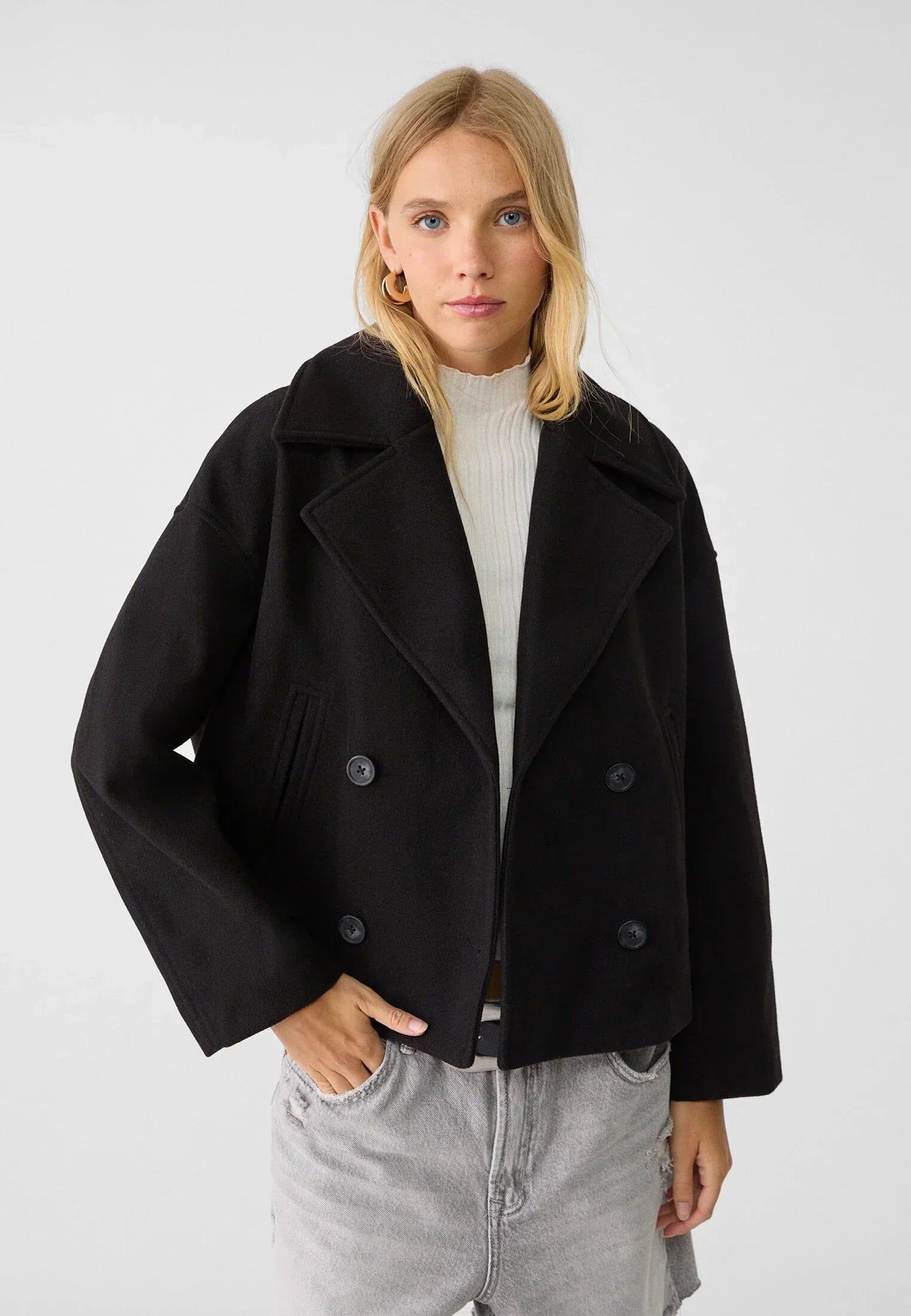 Jitske - Elegancka krótka kurtka peacoat z podwójnym zapięciem na guziki