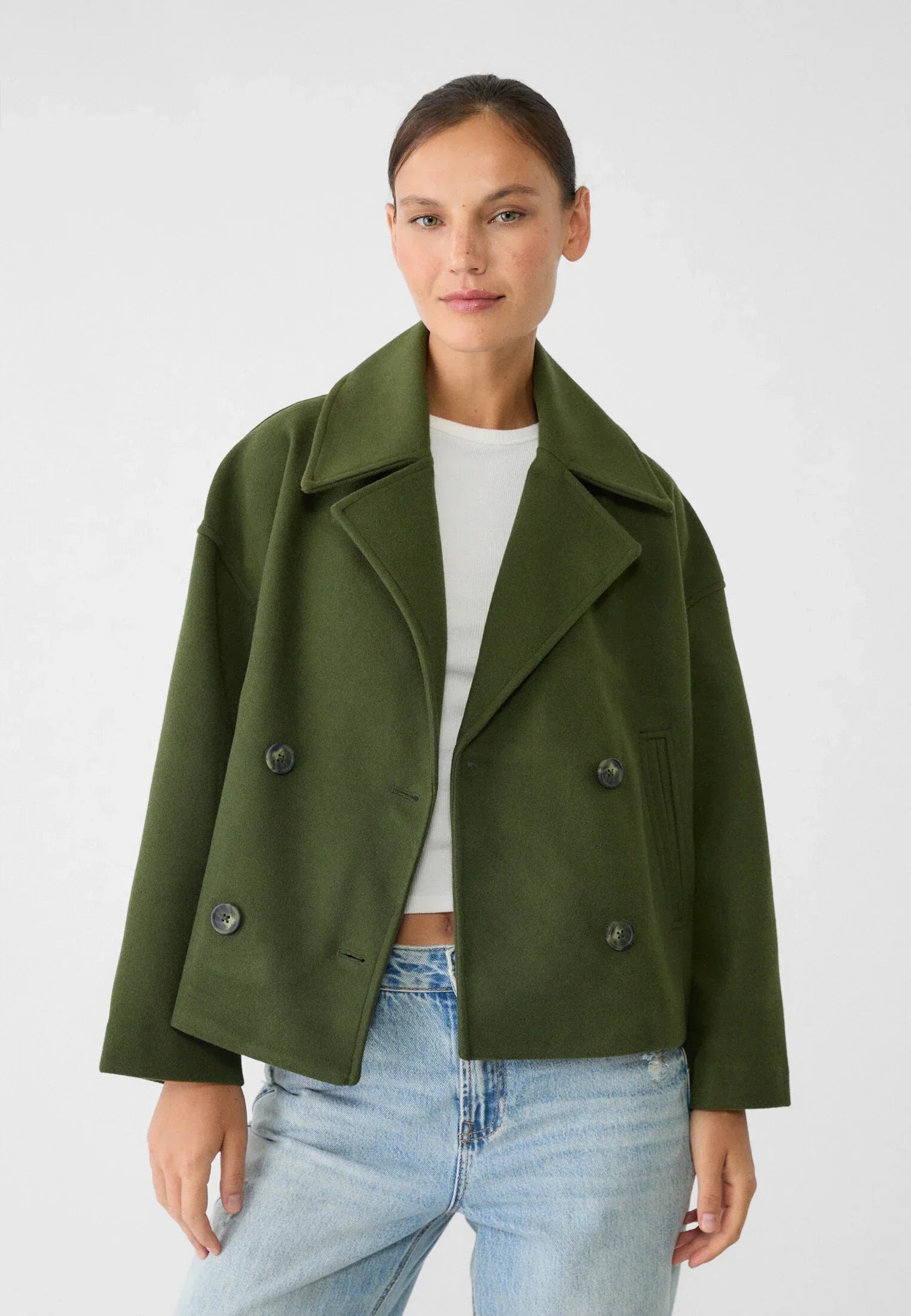 Jitske - Elegancka krótka kurtka peacoat z podwójnym zapięciem na guziki