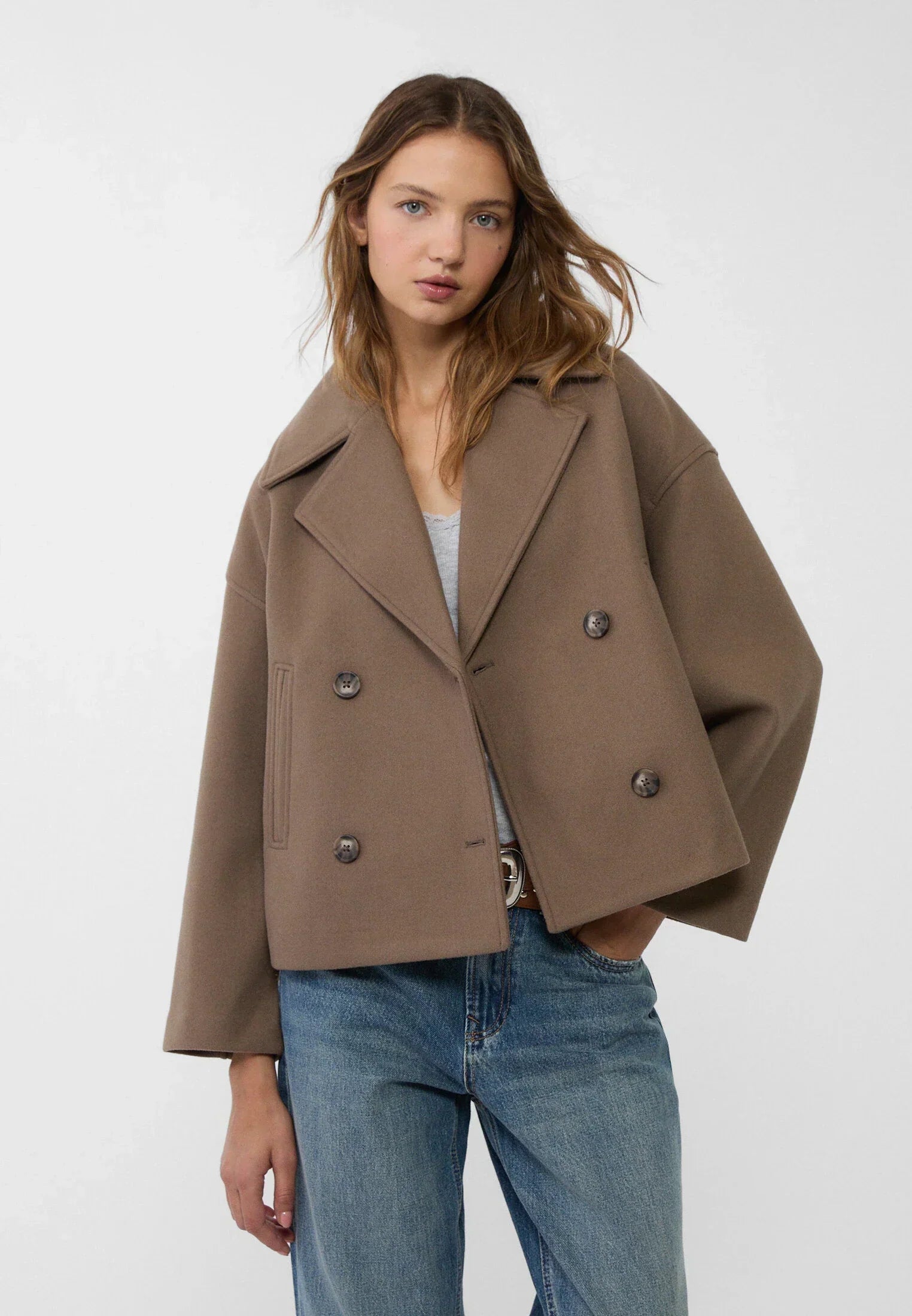 Jitske - Elegancka krótka kurtka peacoat z podwójnym zapięciem na guziki
