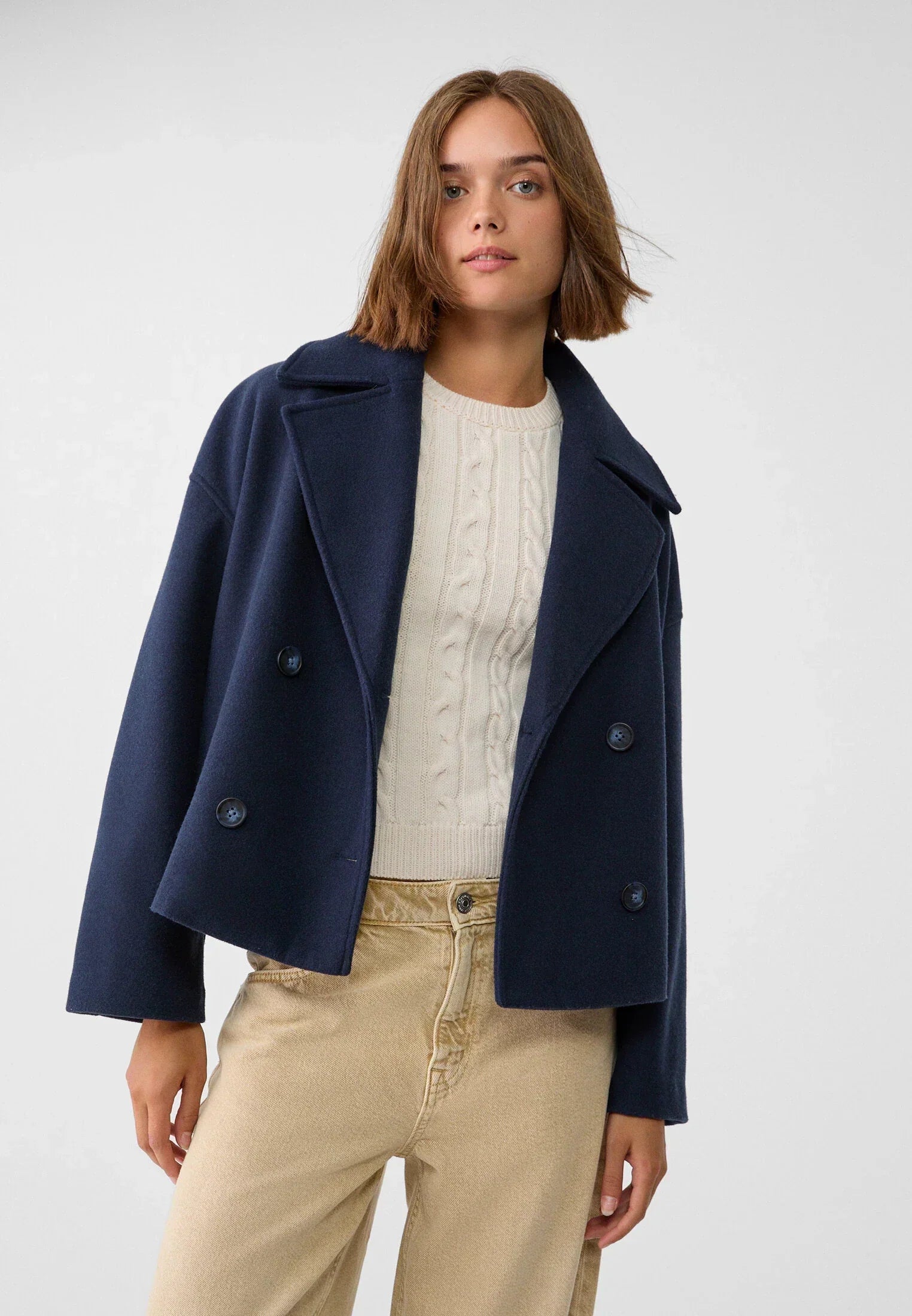 Jitske - Elegancka krótka kurtka peacoat z podwójnym zapięciem na guziki