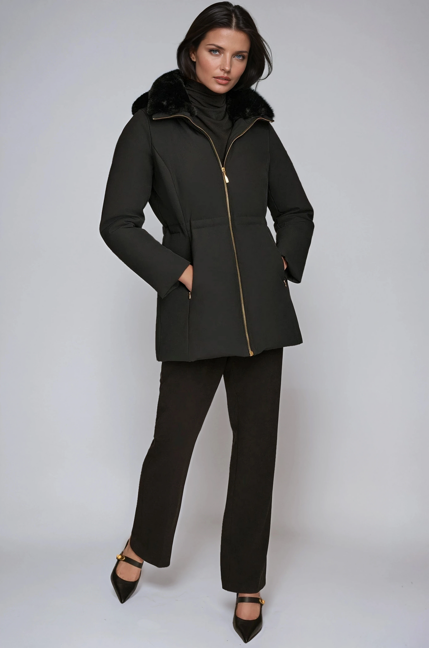 Winter Pufferjas Gewatteerd met Imitatiebont Kraag en Rits voor Dames