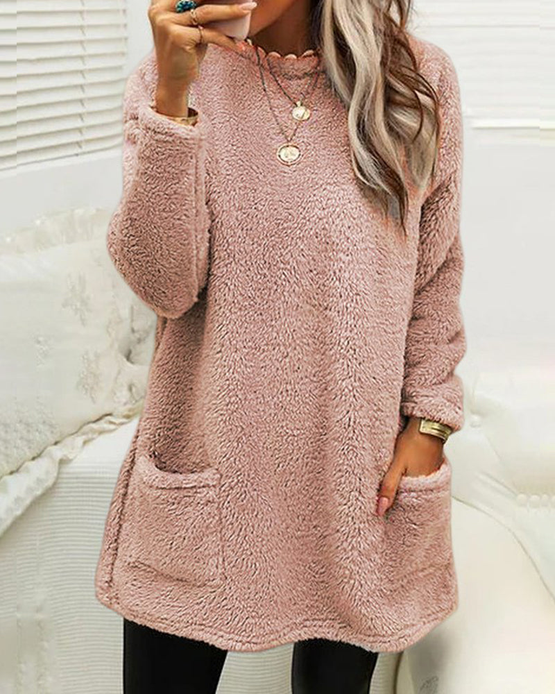 Zachte Lange Fleece Wintertrui met Zakken voor Dames