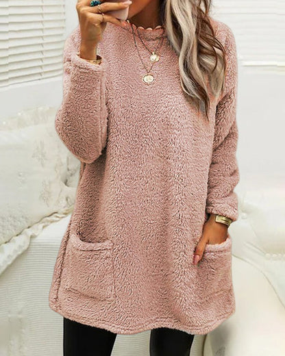 Zachte Lange Fleece Wintertrui met Zakken voor Dames