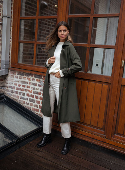 Elegante Vrouwen Midi Trenchcoat Dubbelrijig met Ceintuur