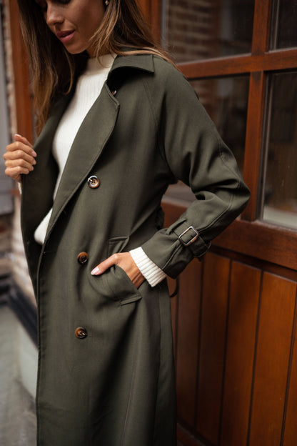 Elegante Vrouwen Midi Trenchcoat Dubbelrijig met Ceintuur