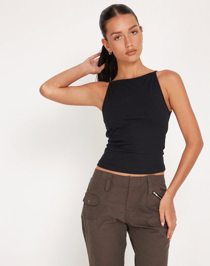 Lynn - Minimalistische zwarte haltertop