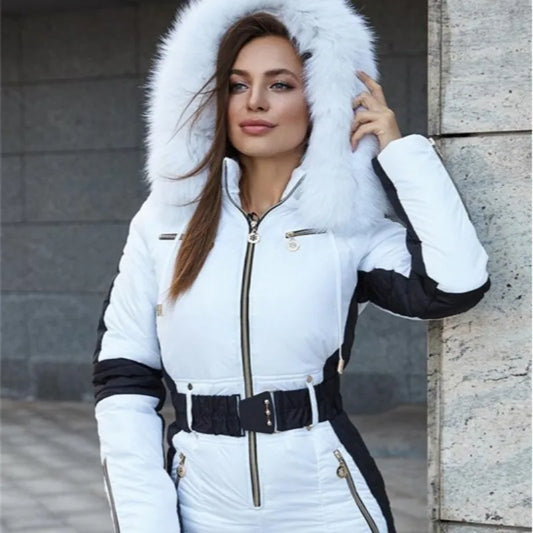 Dames Ski Overall met Faux Fur Capuchon en Slim Fit Pasvorm