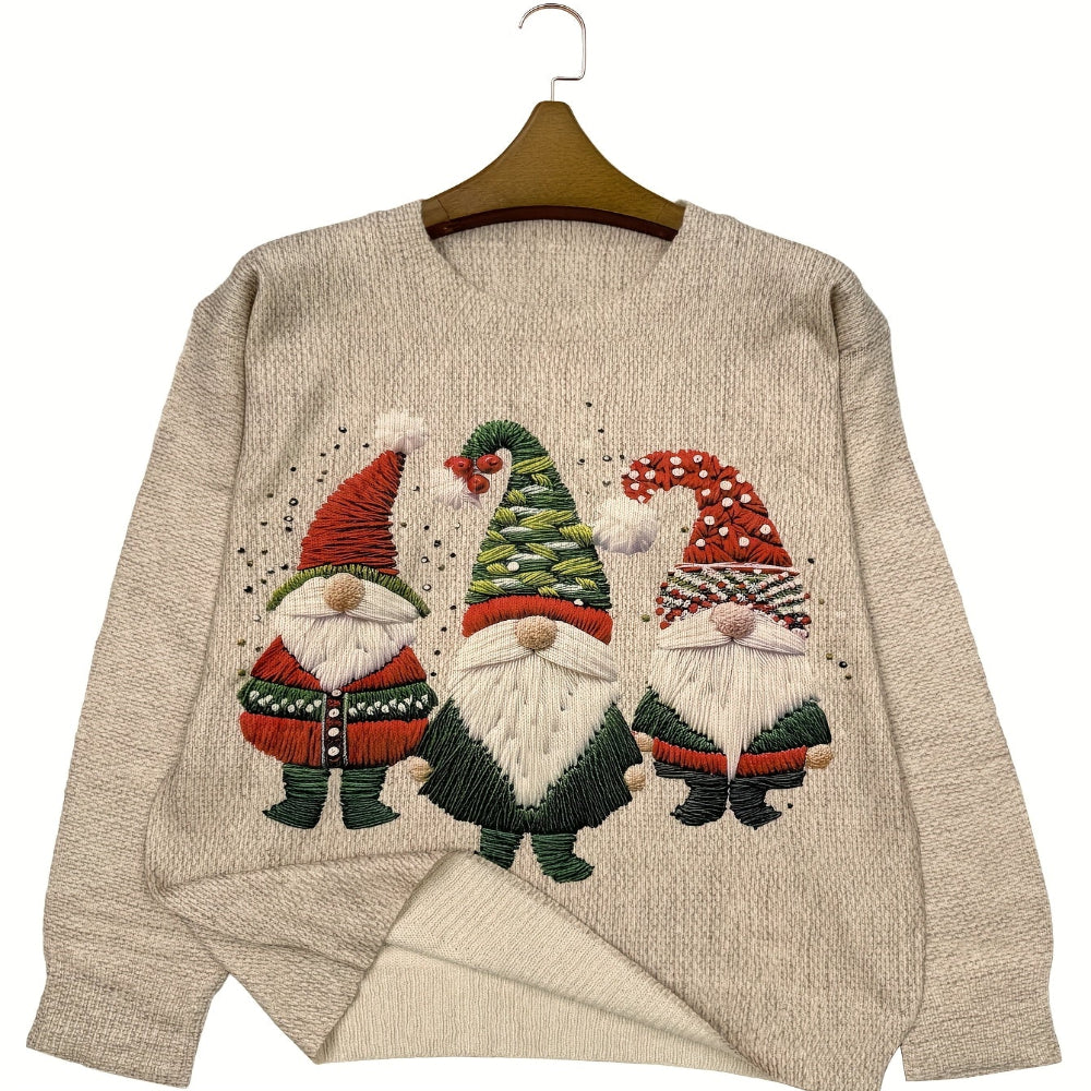 Dames Speelse Kersttrui met Kaboutermotief en Lange Mouwen