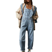 Denim Overalls with Straight Legs and Pockets for Women