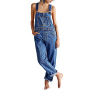 Denim Overalls with Straight Legs and Pockets for Women