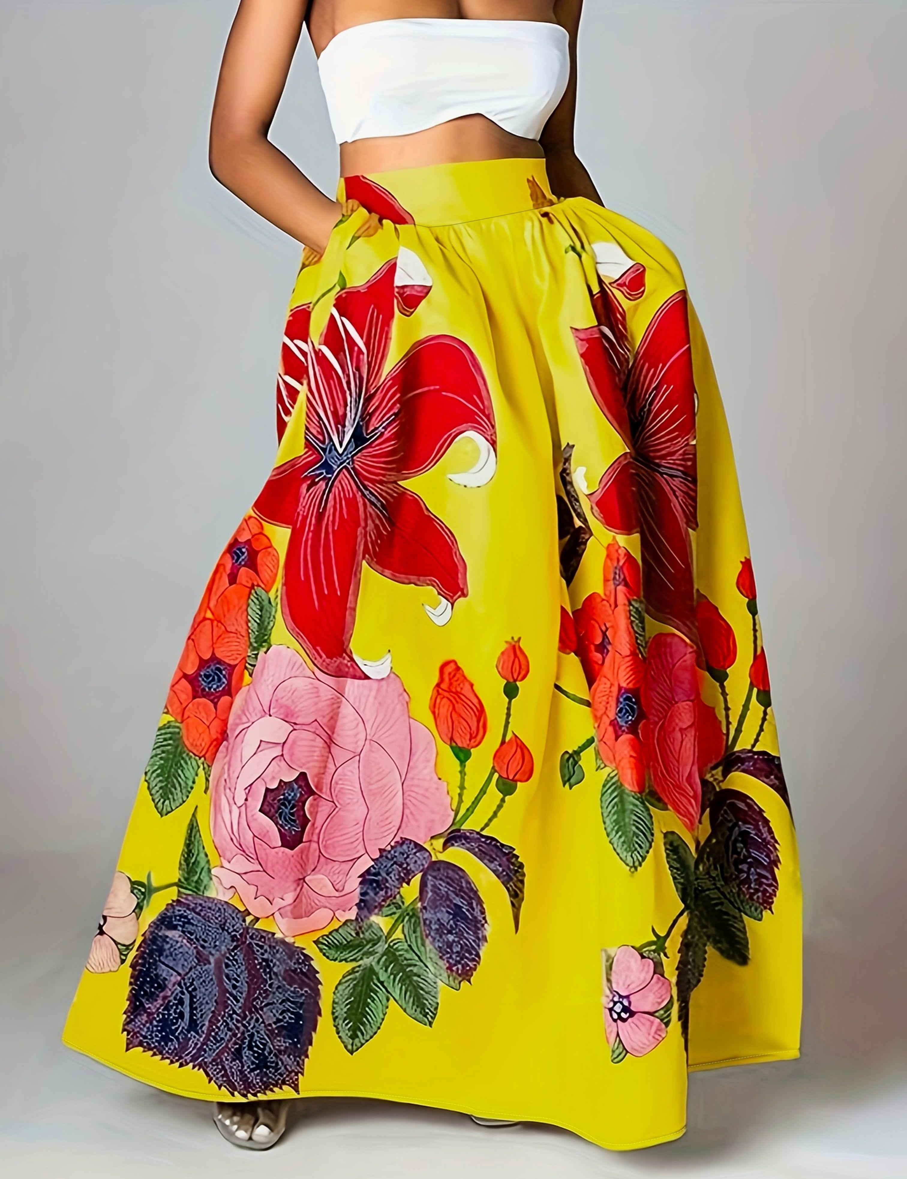 Maxirock Damen mit Hoher Taille und Blumenprint – Agatha 2