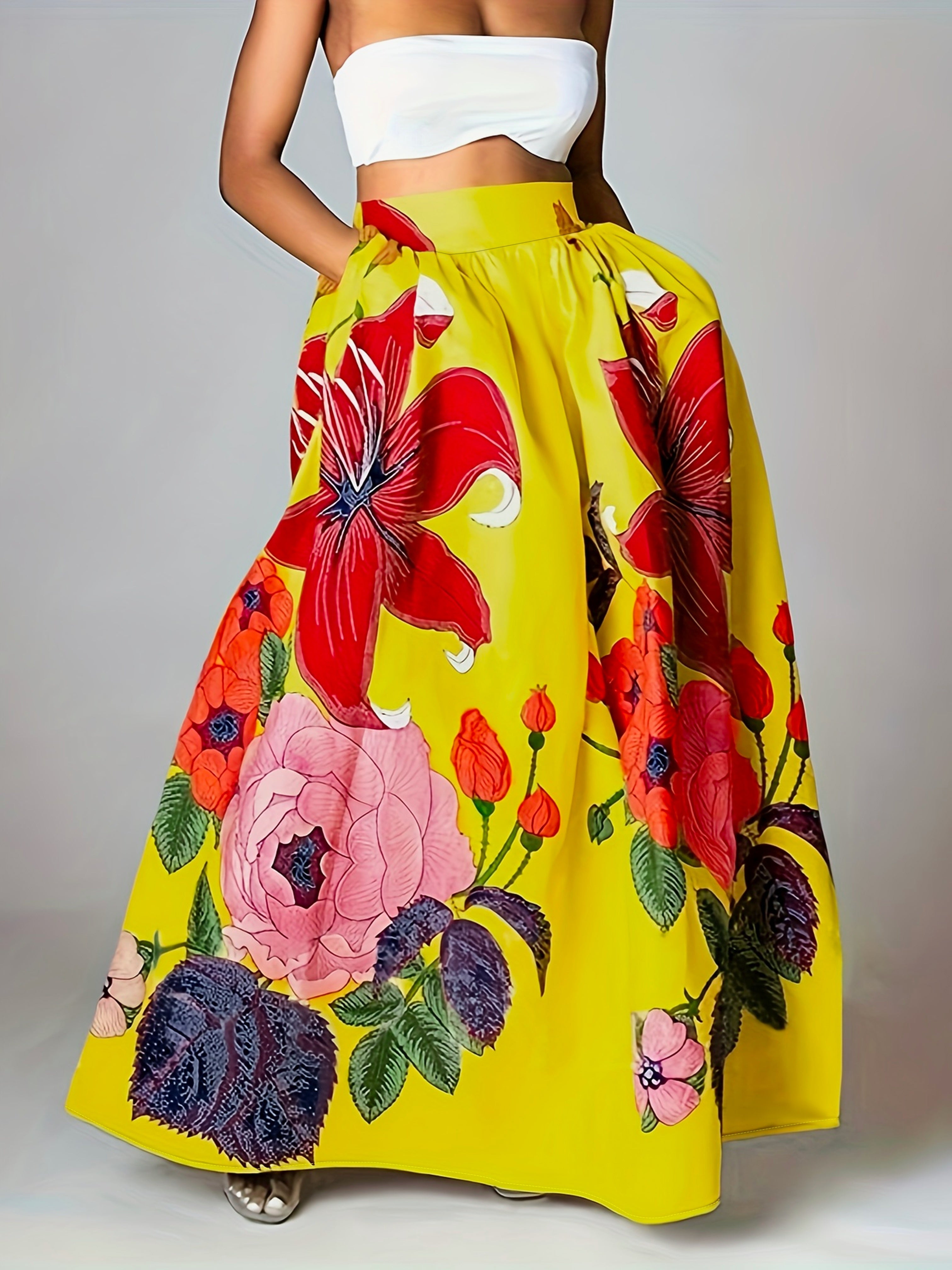 Maxirock Damen mit Hoher Taille und Blumenprint – Agatha 2
