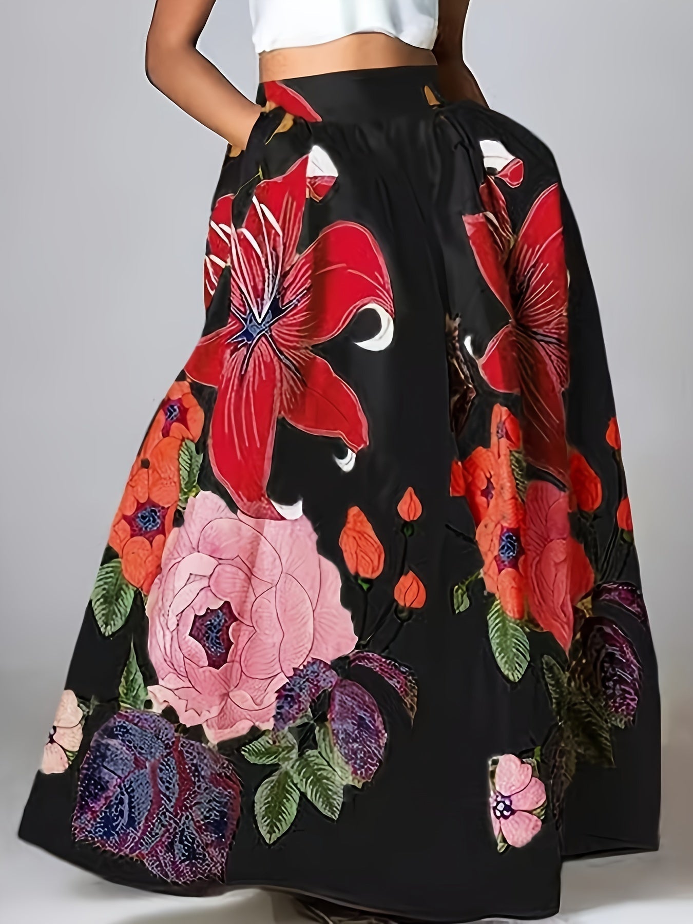 Maxirock Damen mit Hoher Taille und Blumenprint – Agatha 3