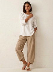 Dames Wide Leg Broek – Losvallende Pasvorm met Rechte Pijpen Khaki / S - AIDA LENA