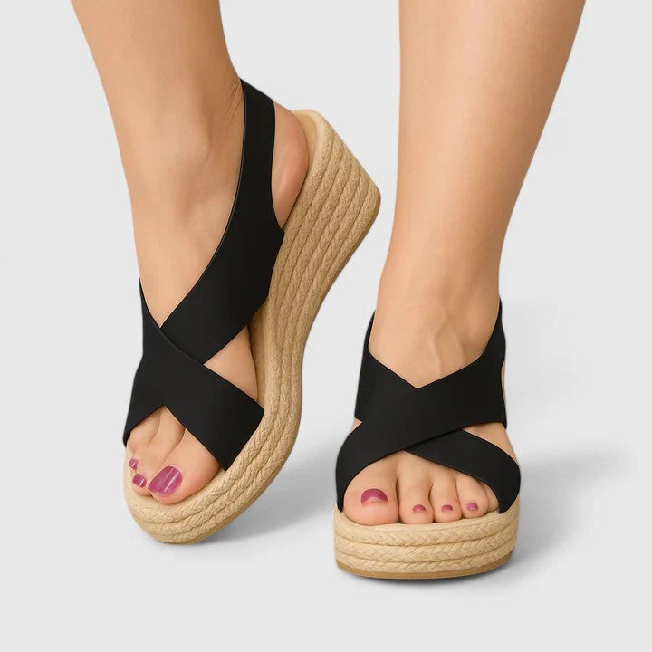 Women's Sandals with Cross Straps and Wedge Heel