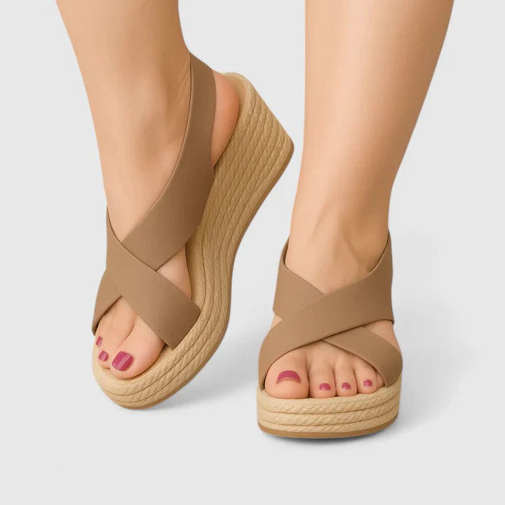 Women's Sandals with Cross Straps and Wedge Heel