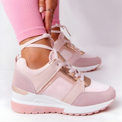 Women's Wedge Sneakers with Mesh and Metallic Details