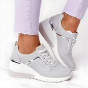 Women's Wedge Sneakers with Mesh and Metallic Details