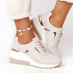 Women's Wedge Sneakers with Mesh and Metallic Details