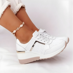 Women's Wedge Sneakers with Mesh and Metallic Details