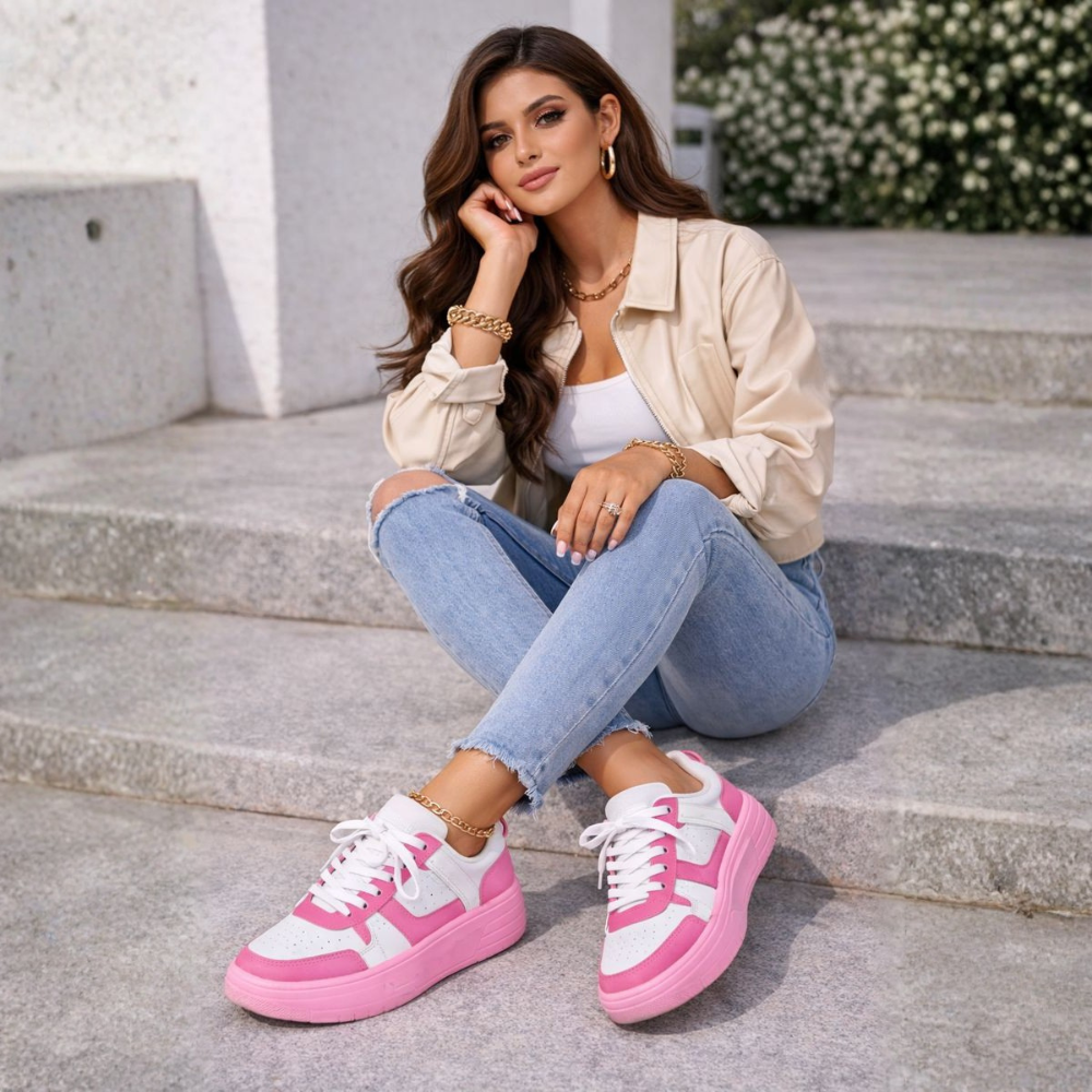 Sneakersy damskie na sznurowadła z wygodną podeszwą