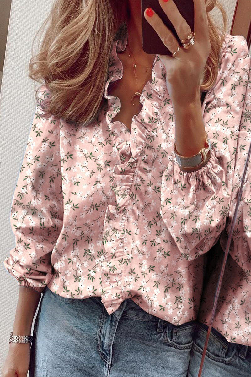 Elegante Blouse met Ruches V Hals Lange Mouw voor Vrouwen