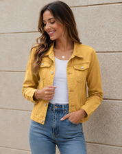Dames Denim Jack Met Knoopsluiting En Borstzakken