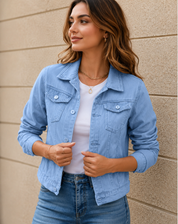 Dames Denim Jack Met Knoopsluiting En Borstzakken