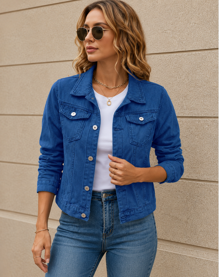Dames Denim Jack Met Knoopsluiting En Borstzakken
