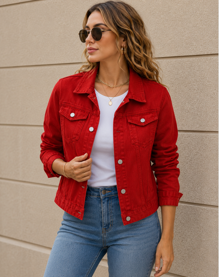 Dames Denim Jack Met Knoopsluiting En Borstzakken