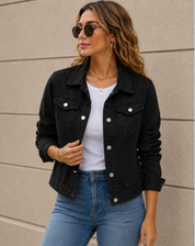 Dames Denim Jack Met Knoopsluiting En Borstzakken