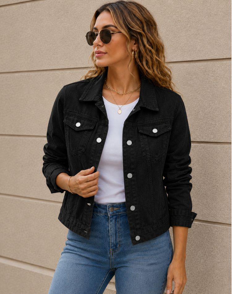 Dames Denim Jack Met Knoopsluiting En Borstzakken