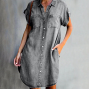 Hannah - Jurk in denimlook met korte mouwen