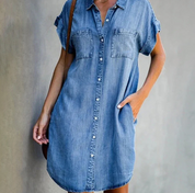 Hannah - Jurk in denimlook met korte mouwen