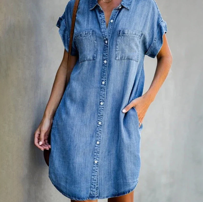 rosewe denim dress Patchwork Denim Blue A Line Long Sleeve Dress | Rosewe.com