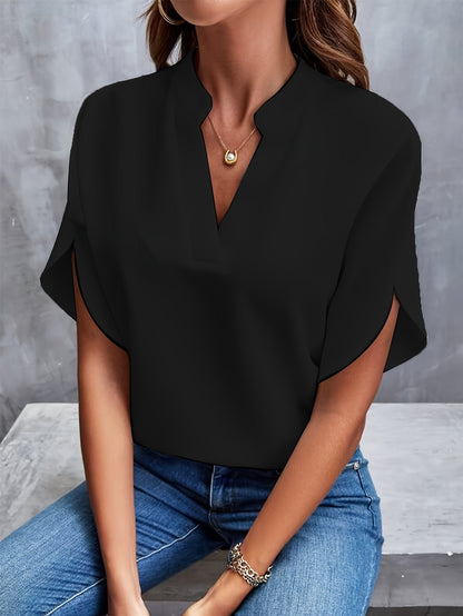 Dames Elegante Blouse met V-Hals en Korte Mouwen