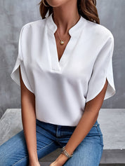 Women's Elegant Blouse with V-Neck and Short Sleeves