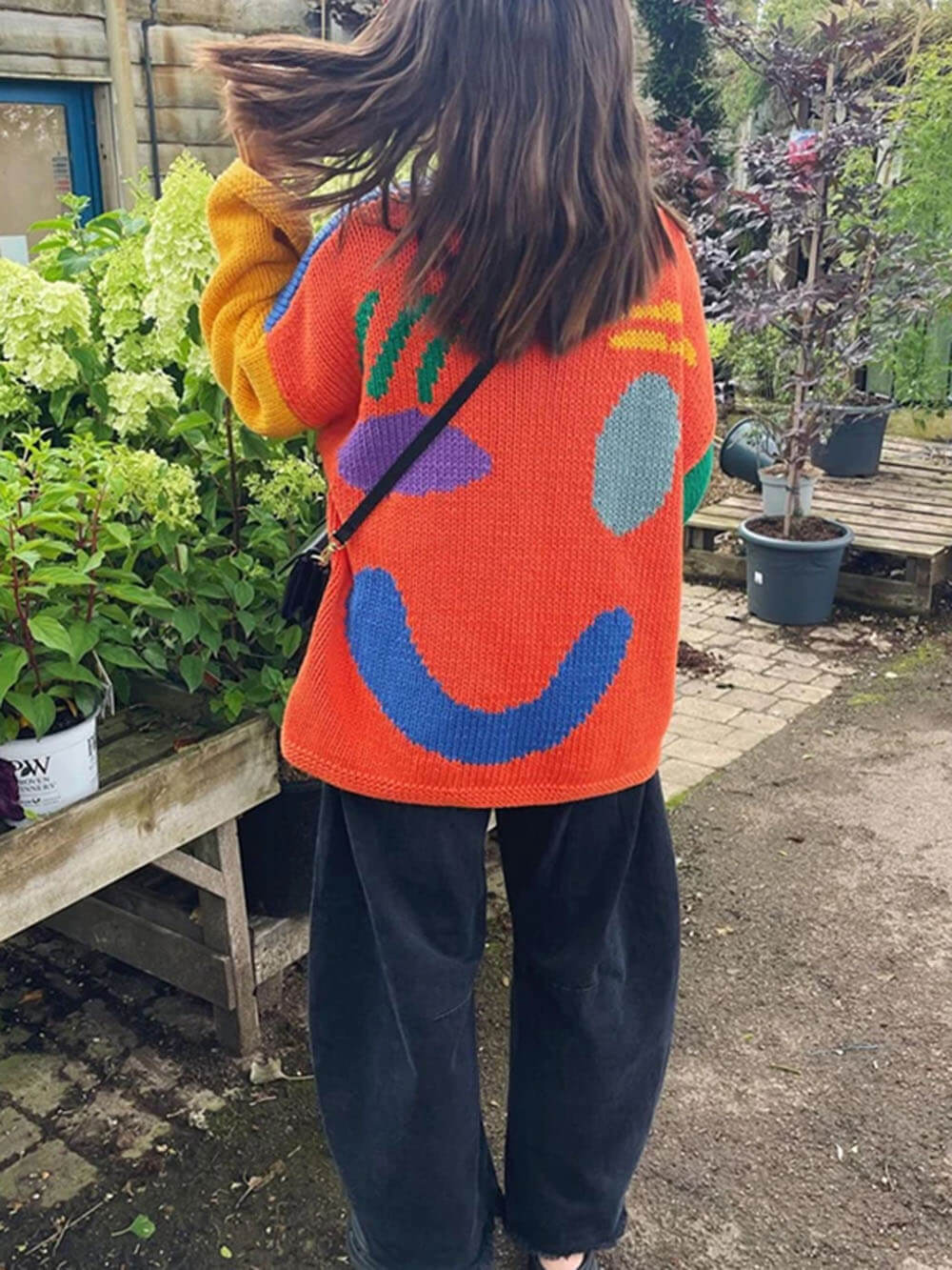 Dames Gebreide Wintertrui met Smiley Print Oversized Pullover