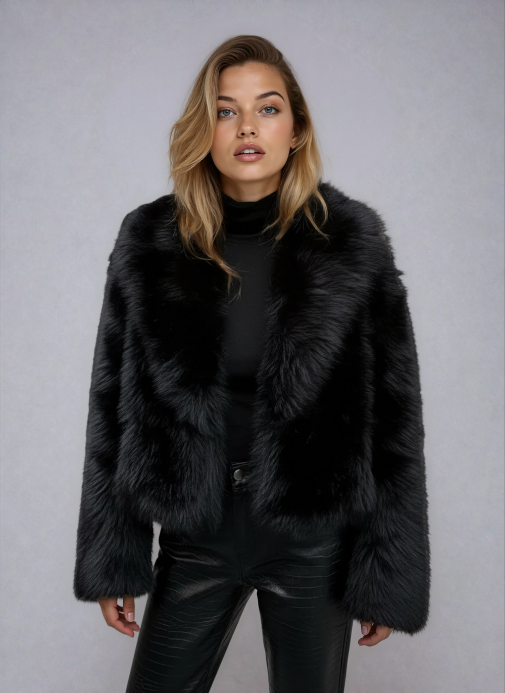 Zwarte Faux Fur Jas Kort Model Warm en Zacht voor Dames