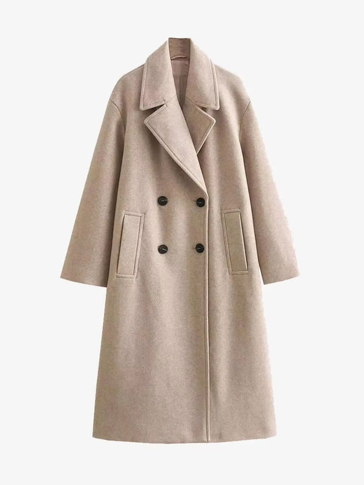 Elegante Maxi Winter Blazerjas Voor Dames Met Dubbelrijg Knopen