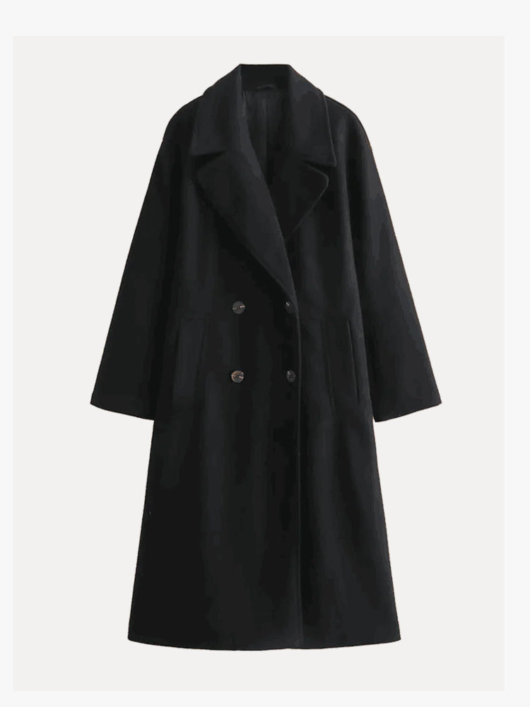 Elegante Maxi Winter Blazerjas Voor Dames Met Dubbelrijg Knopen