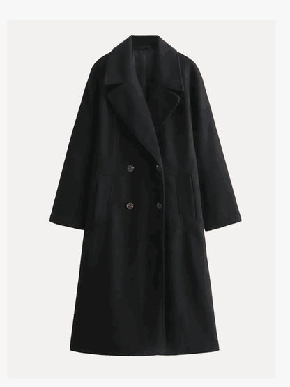 Elegante Maxi Winter Blazerjas Voor Dames Met Dubbelrijg Knopen