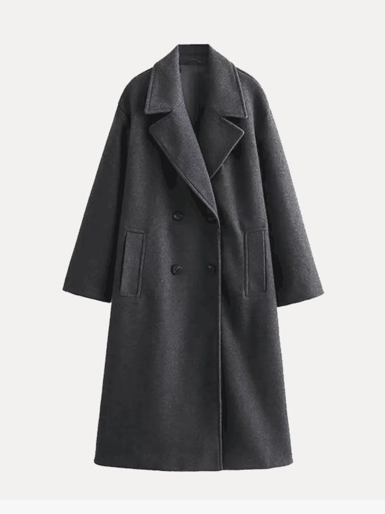 Elegante Maxi Winter Blazerjas Voor Dames Met Dubbelrijg Knopen