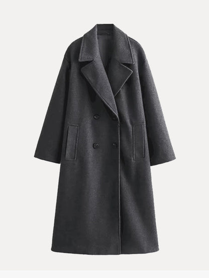Elegante Maxi Winter Blazerjas Voor Dames Met Dubbelrijg Knopen