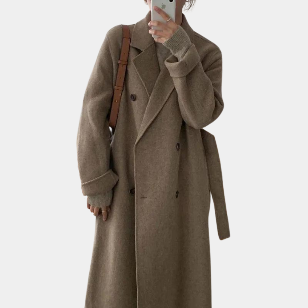 Winter Lange Manteljas voor Vrouwen met Ceintuur en Oversized Pasvorm